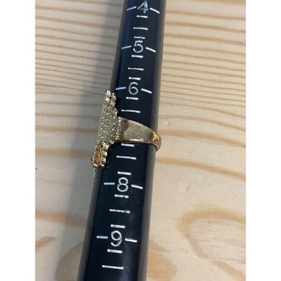 Broad Gold Tone Artistic Textured Womens Ring - Picture 6 of 6